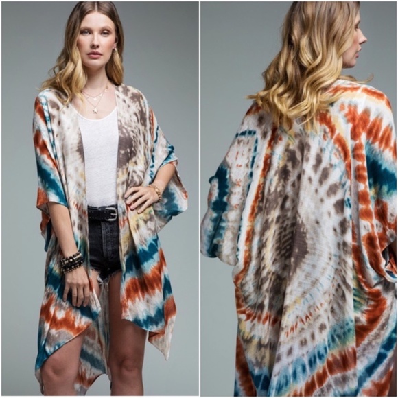 BellanBlue Accessories - 035 Boho Tie Dye Kimono beach Cover up